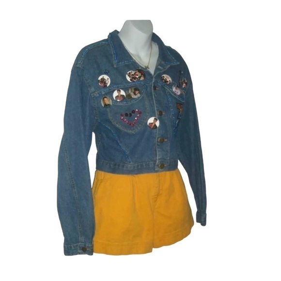 Vintage 80s Jack Mulqueen Cropped Denim New Kids NKOTB Concert Pins Jacket Jean - Picture 4 of 16